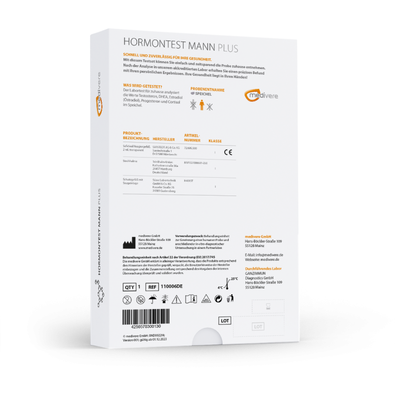 Hormontest Mann Plus – Speicheltest auf Testosteron, DHEA, Estradiol, Progesteron & Cortisol – Bild 2